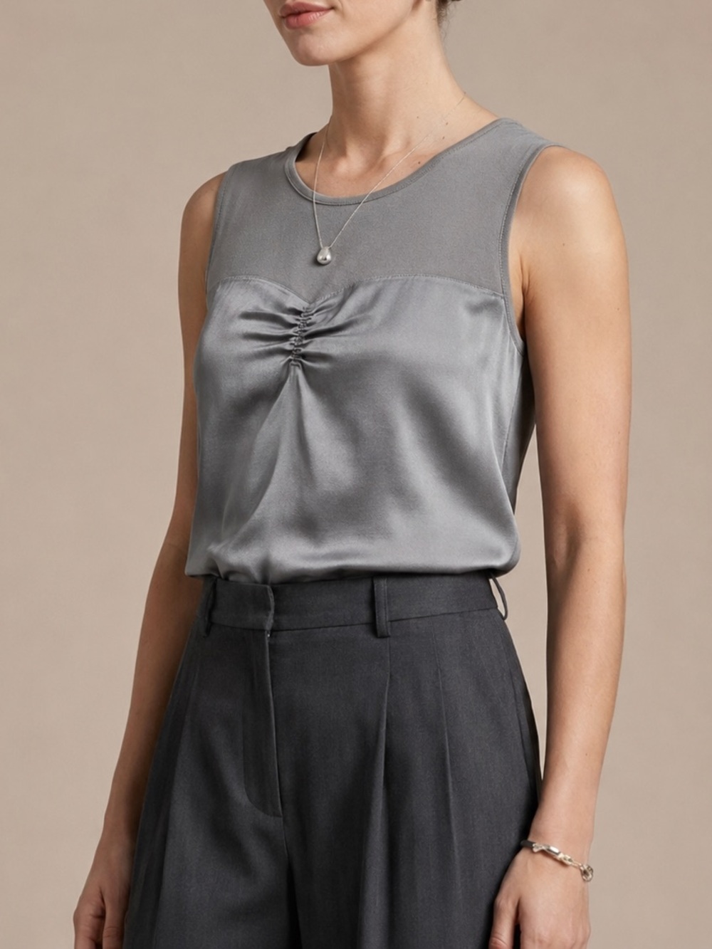 Club Monaco Silk Front wool Knit blend Top Size XS - Gray